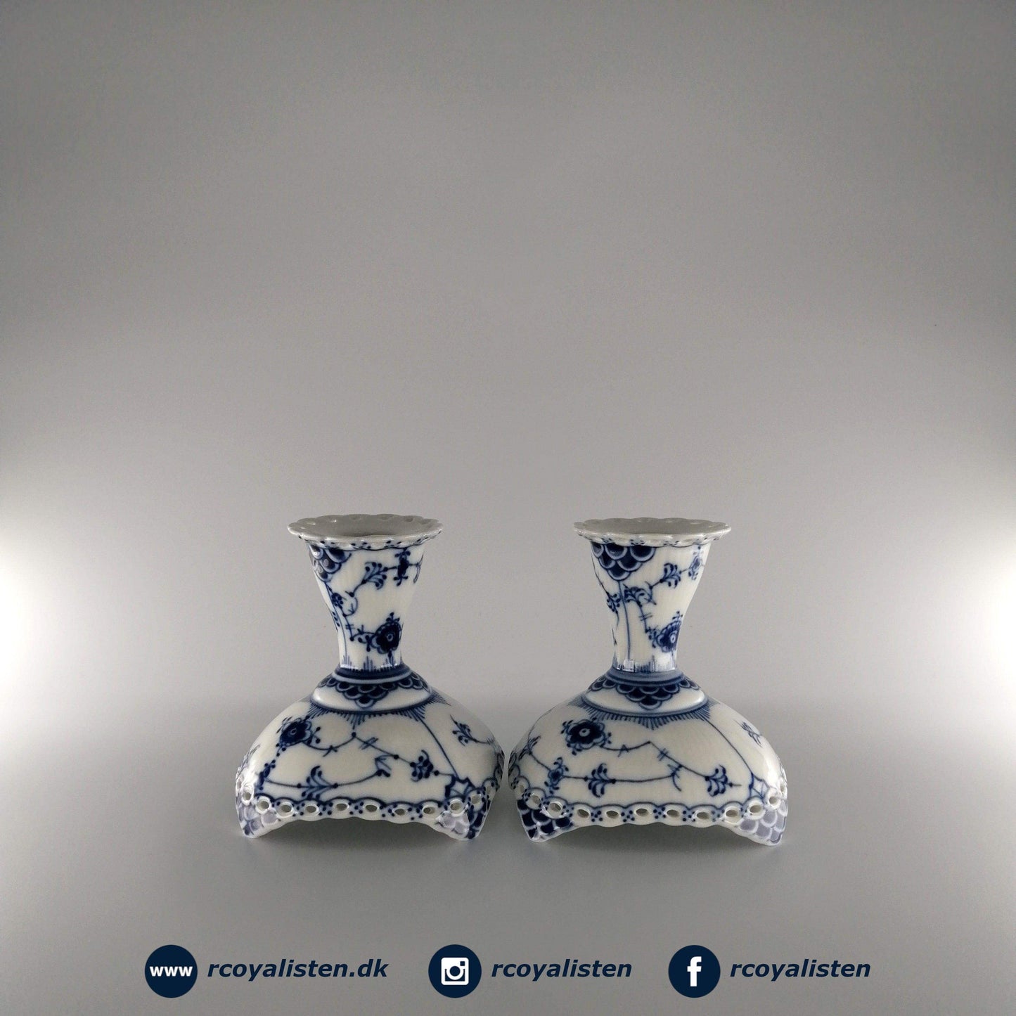 Musselmalet Helblonde Lysestager (10 cm) (2-pak) - RCoyalisten.dk