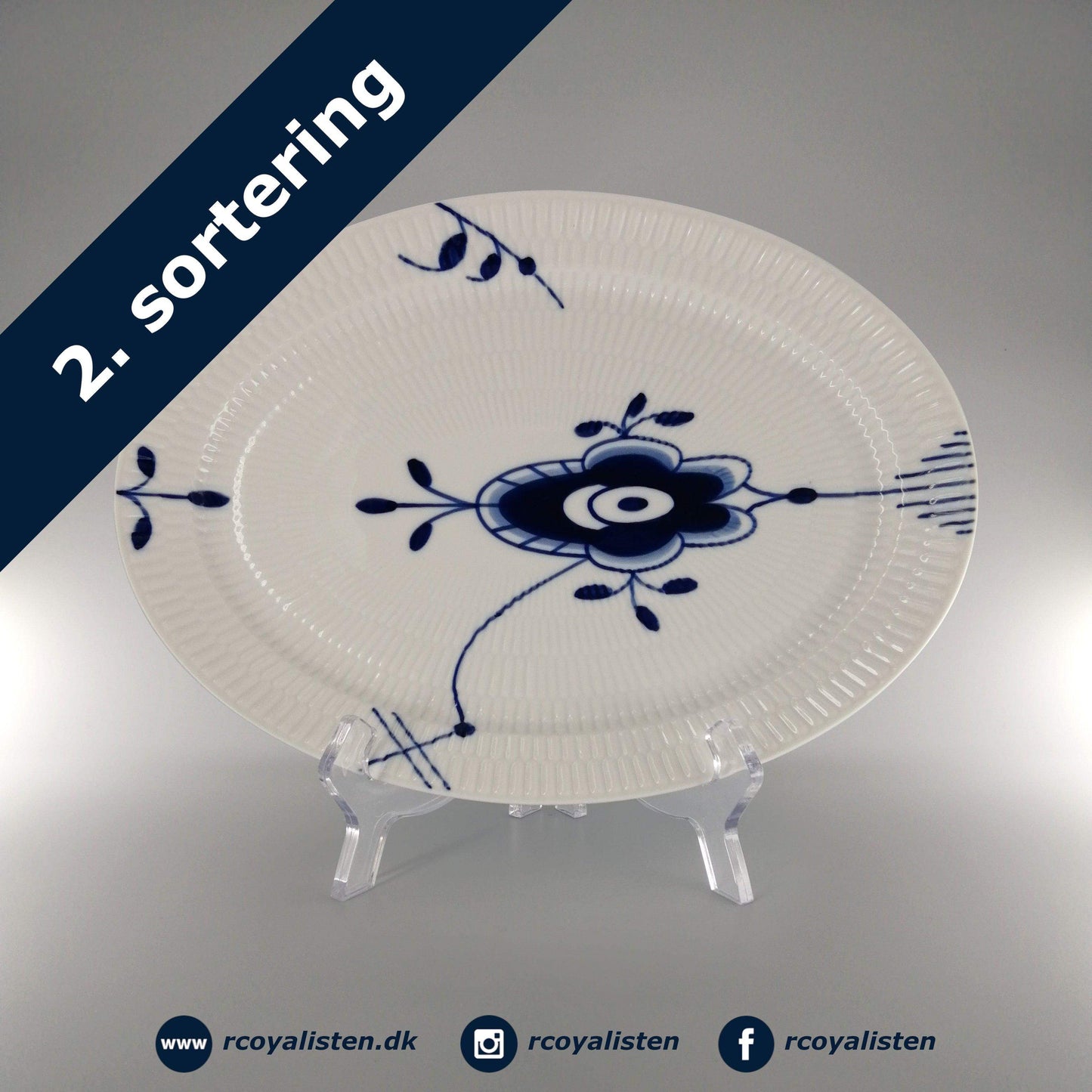 Royal Copenhagen Blå Mega Riflet Ovalt Fad #4 (28 cm) - RCoyalisten.dk
