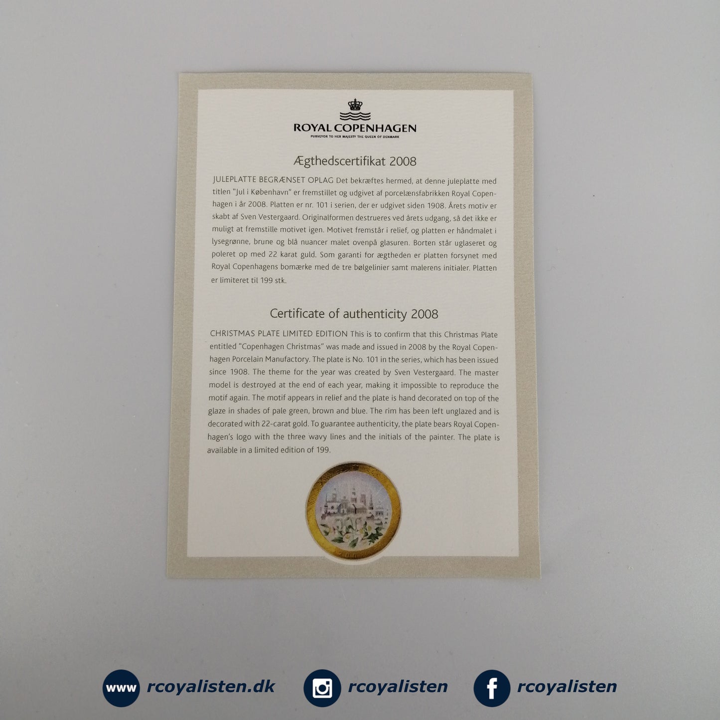 Royal Copenhagen Juleplatte 2008 - Limited Edition - RCoyalisten.dk
