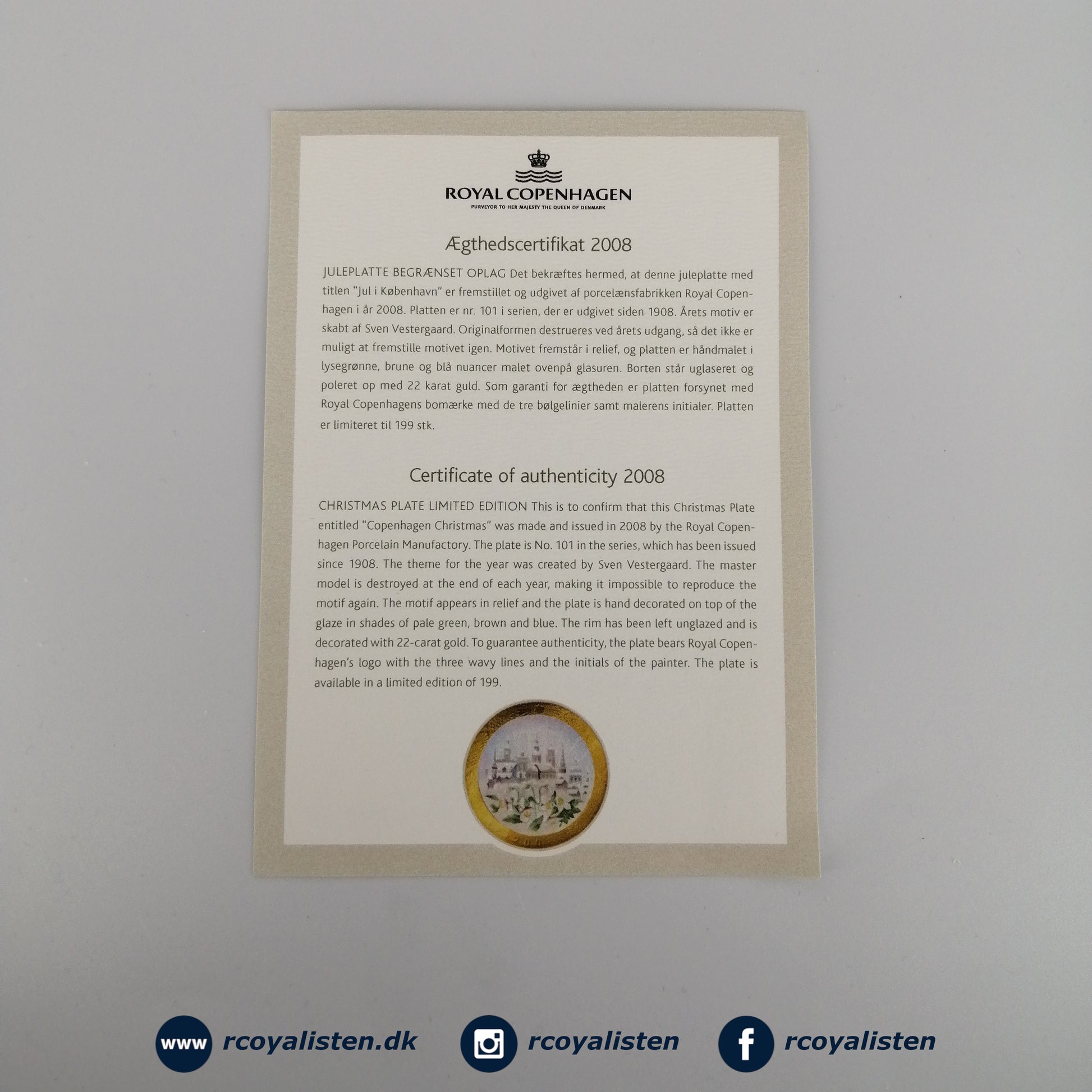 Royal Copenhagen Juleplatte 2008 - Limited Edition - RCoyalisten.dk