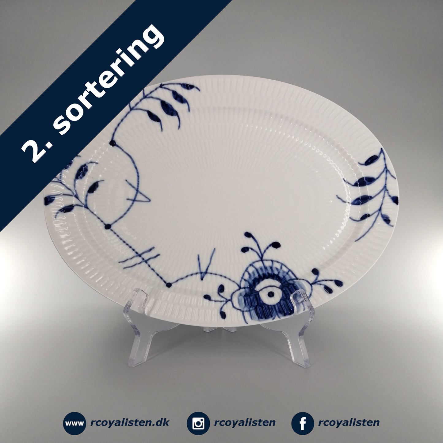 Blå Mega Riflet Ovalt Fad #7 (28 cm)